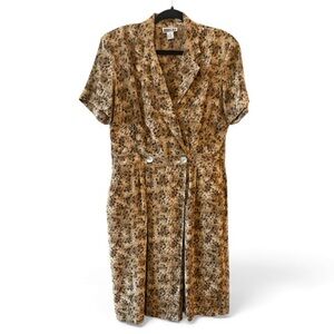 Robbie Bee 100% Silk Collared Dress Faux Wrap Leopard Cheetah Print Size 10